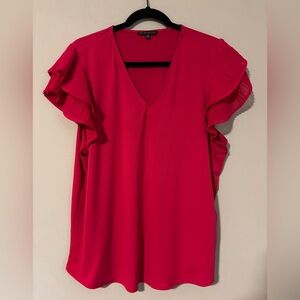 ADRIANNA PAPELL - Vibrant Hot Pink Blouse with Ruffle Sleeves - size XL